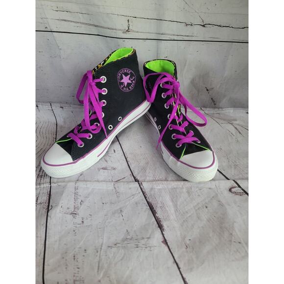 Converse Double Flap Leopard Black Purple Lime Green Women 7.5 Chuck Taylor Shoe - Picture 1 of 10